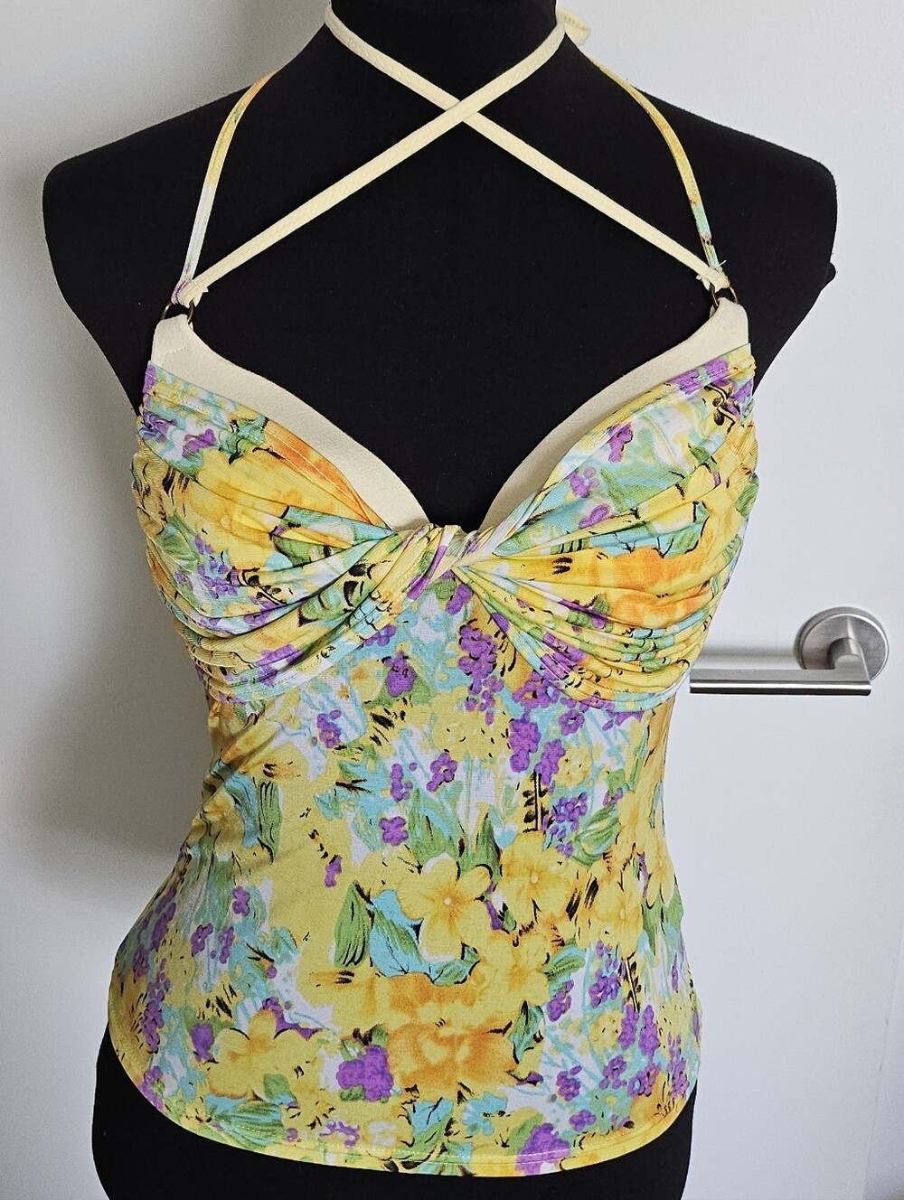 D.i.a Gyaru Yellow Floral Wrap Chest Halter Tank With Built In Bra